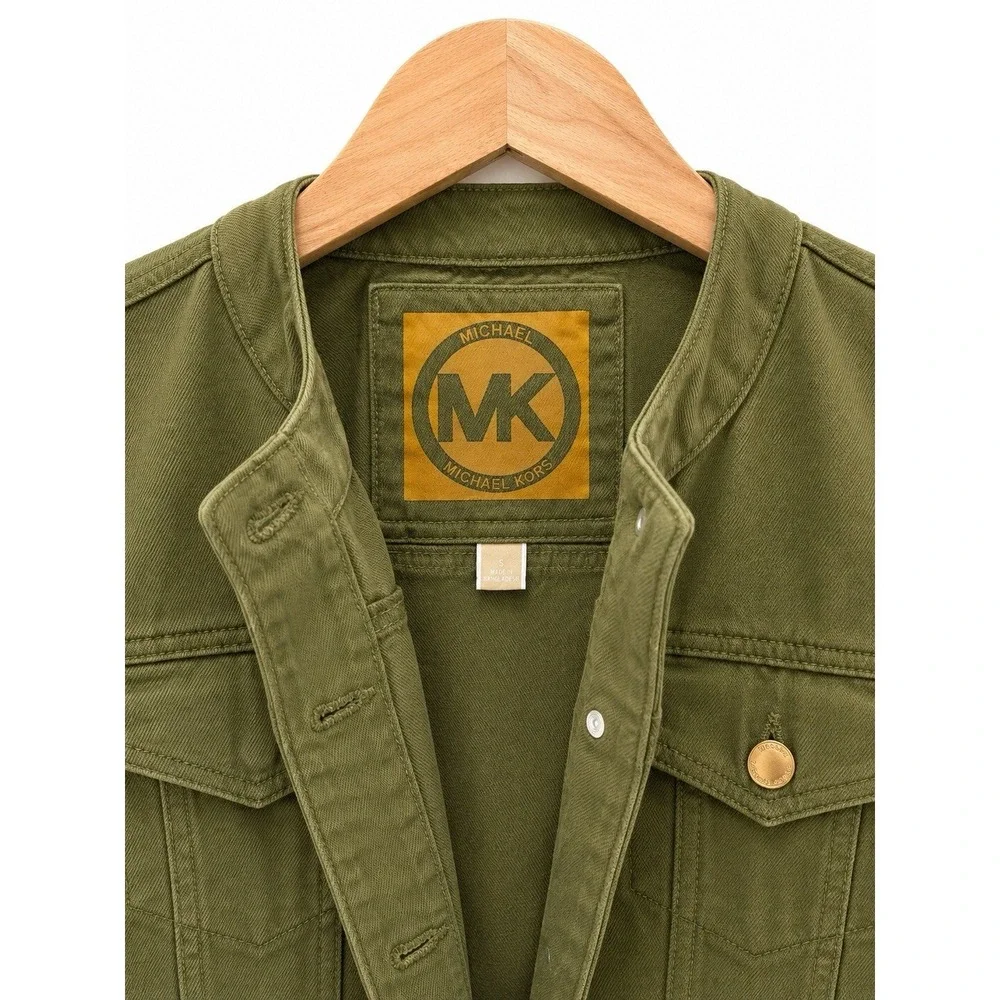 Michael Kors Women's Green Cropped Button-Front Pocket Cotton Jacket Size S